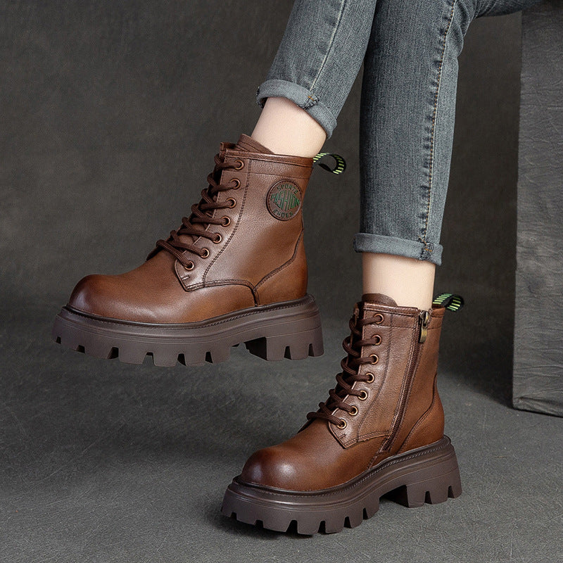 Women's First Layer Cowhide Platform Vintage Martin Boots