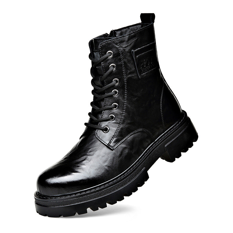 Men's Cowhide Martin Trendy Side Zipper Worker Boots