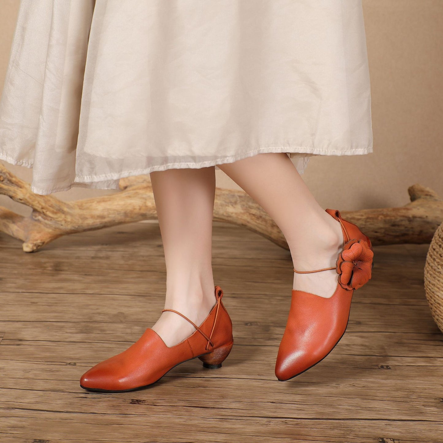 Women's Retro Handmade Genuine Flower Literary Low Women's Shoes