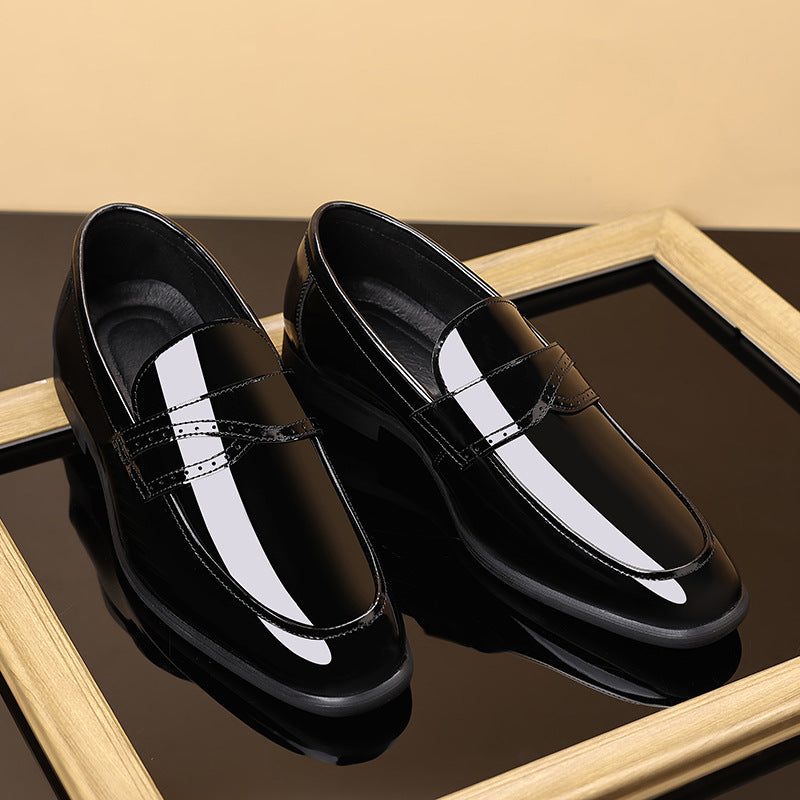 Men's British One Pedal Square Toe Patent Leather Shoes