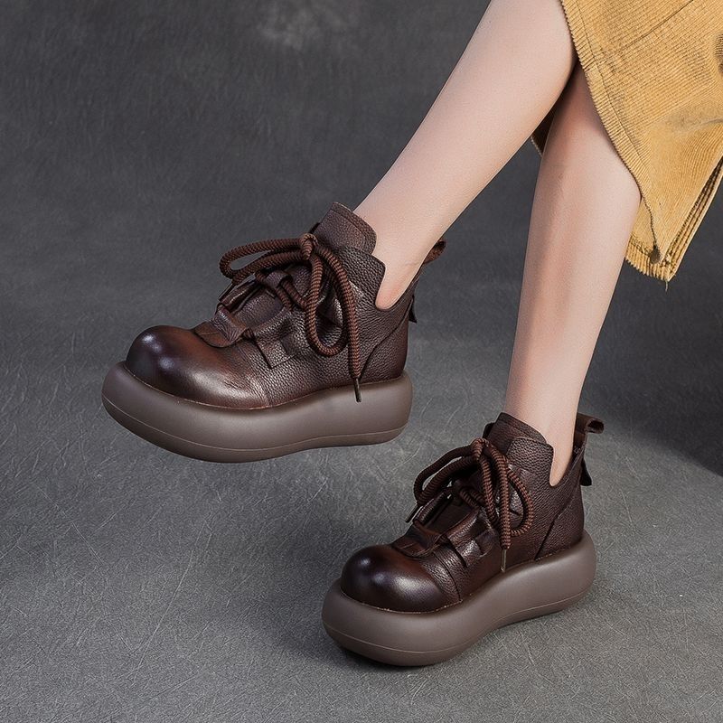 Women's White Pillow Genuine British First Layer Lightweight Platform Ugly Women's Shoes