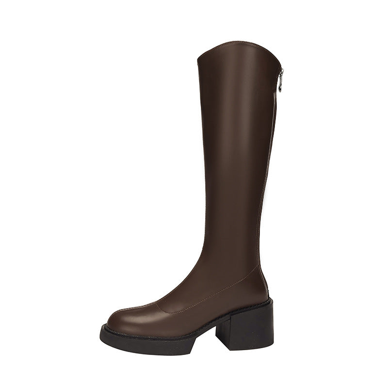 Women's High Thick Bottom Small Size Below The Knee Fat Women's Leather Boots