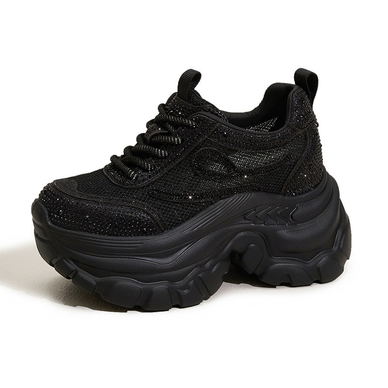 Women's Platform Dad Korean Rhinestone Height Increasing Sneakers