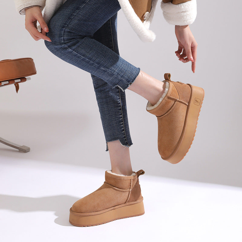Women's Sheepskin Fur Thick-soled Winter Short Thickened Snow Boots