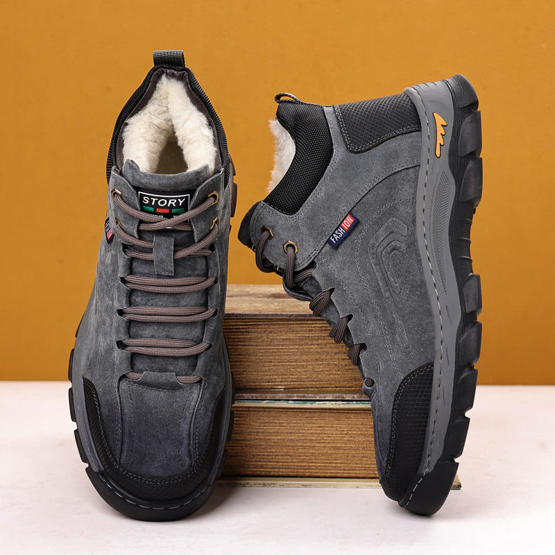 Men's Fleece-lined Thickened Real Double Face Wool Insulated Outdoor Snow Boots