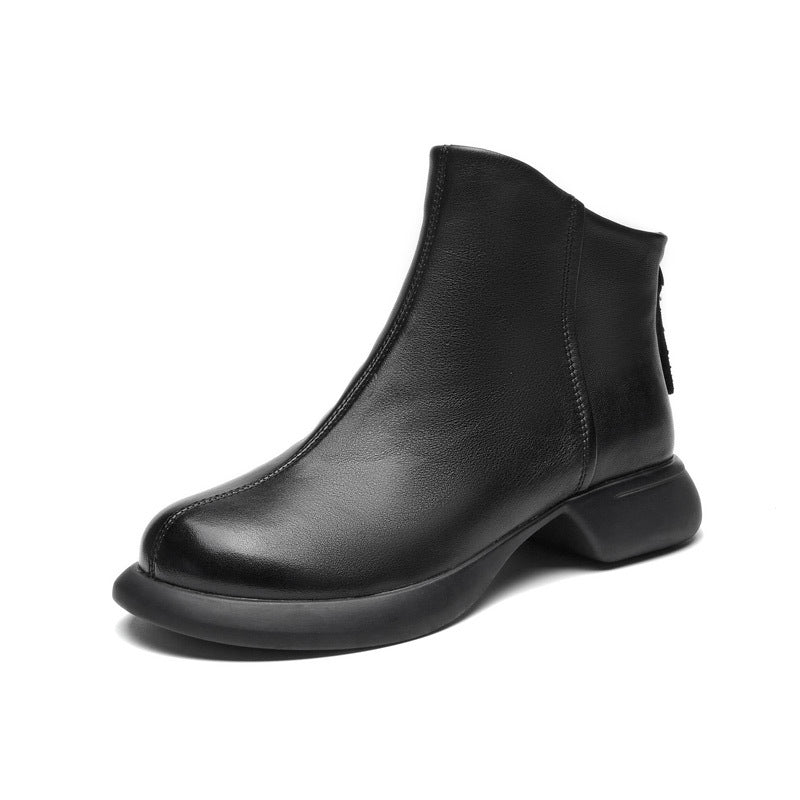 Women's First Layer Cowhide Round Toe Vintage Brushed Ankle Men's Shoes
