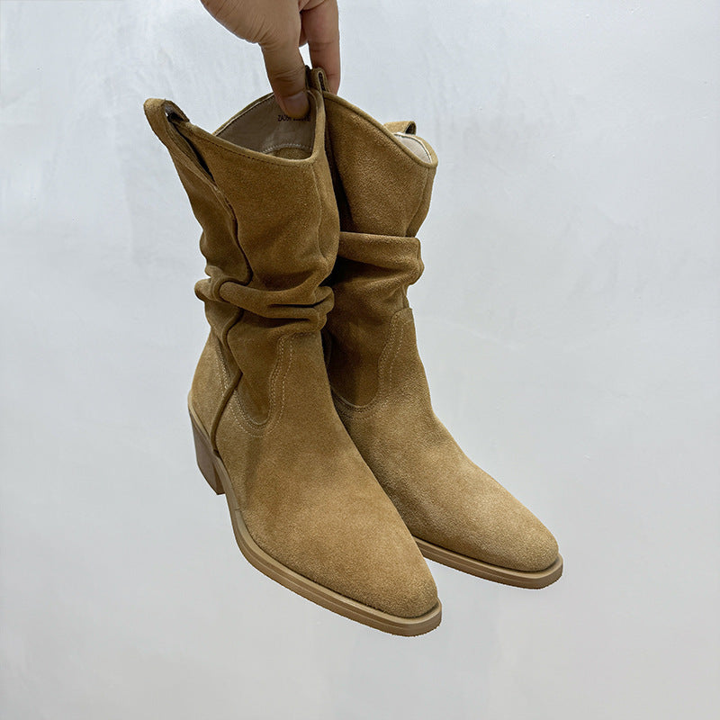 Women's Skinny Short Martin Retro Chunky Knight Boots