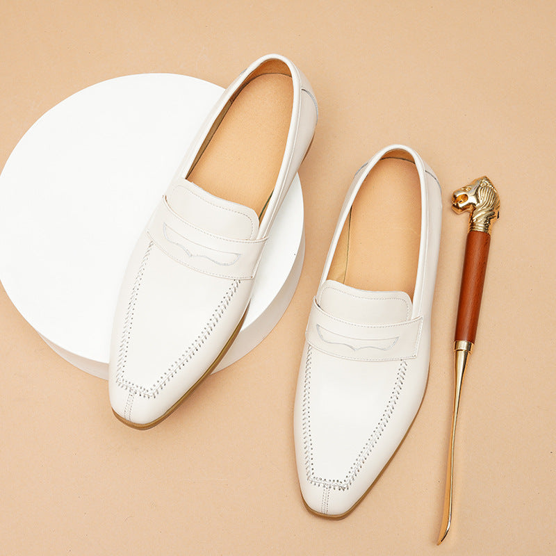 Men's British Soft Breathable Wedding Bridegroom Beige Leather Shoes