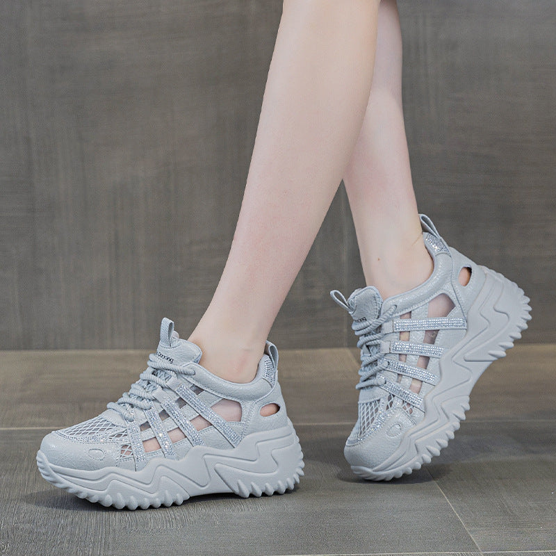 Mesh Breathable Rhinestone Dad Female Trendy Casual Shoes