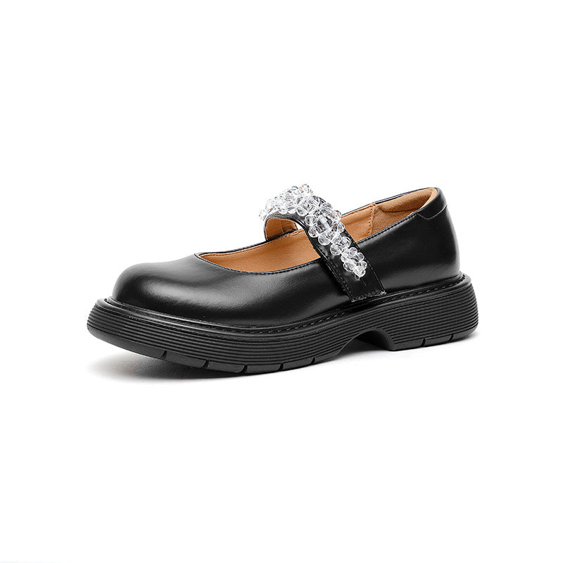 Women's British Rhinestone Popular Chunky Retro Minority French Leather Shoes