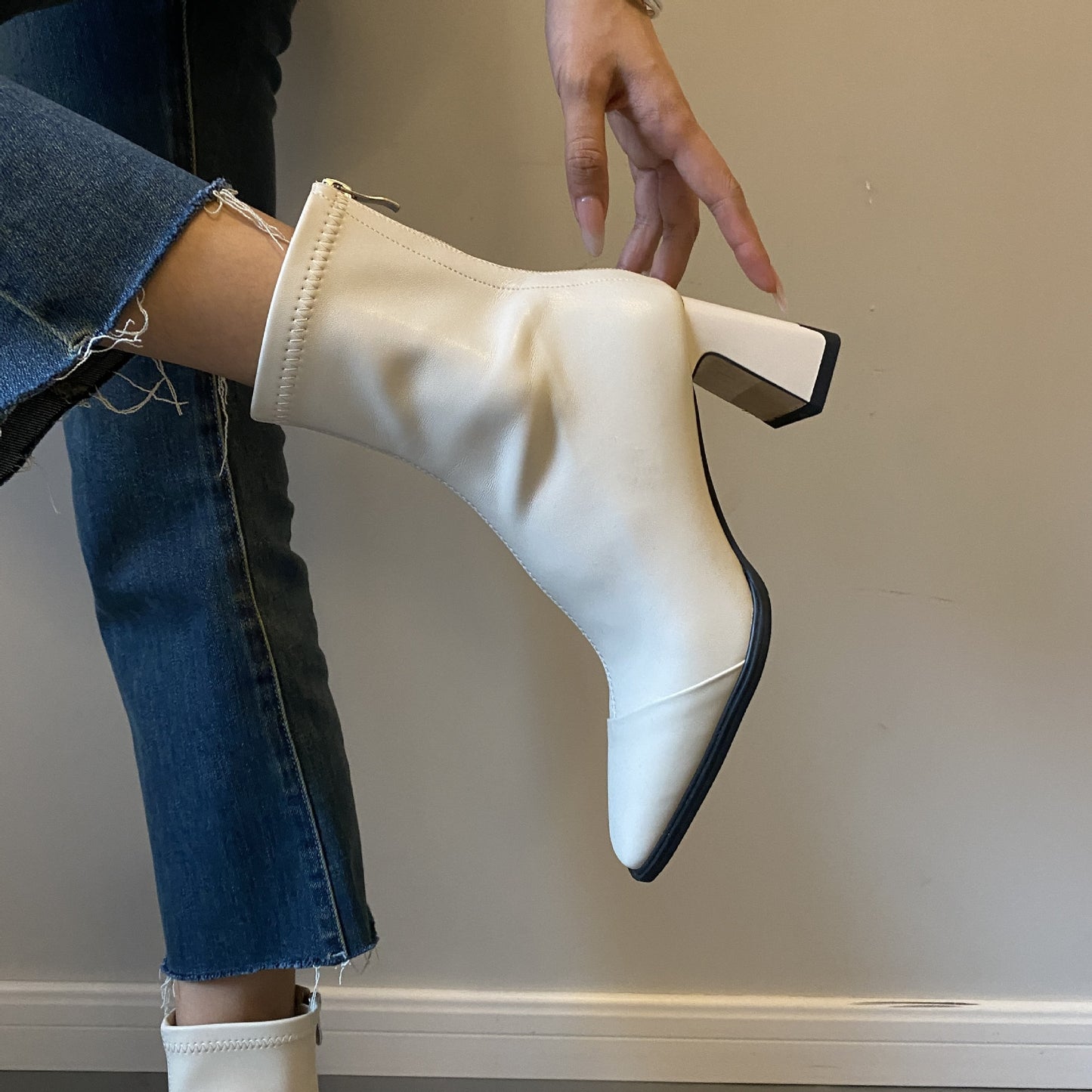 Women's Retro Skinny Martin Fleece-lined Square Toe High Boots