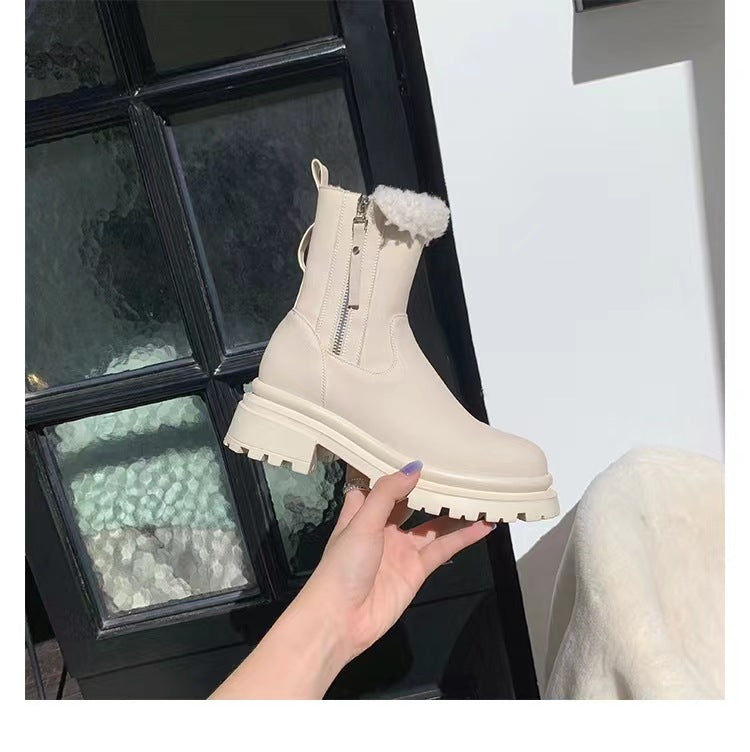 Women's Lamb Fleece-lined Thick Chunky Platform Short Snow Boots