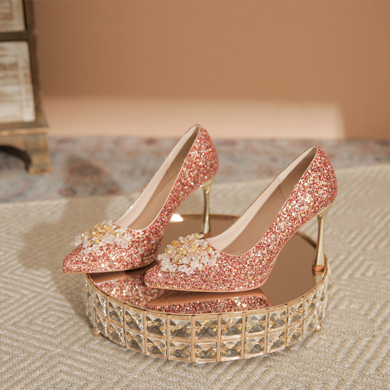 Women's Rhinestone Stiletto Wedding Waterproof Platform High Bride Women's Shoes