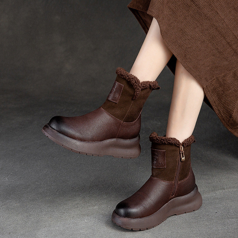 Women's Solid Color With Fur Thickened Warm Snow Boots