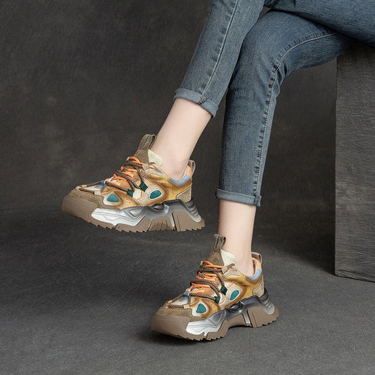 Women's First Layer Cowhide Retro Style Fashion Sneakers