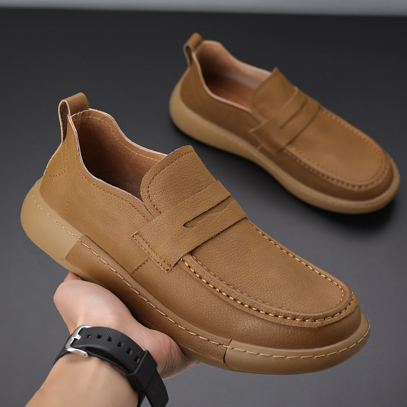 Men's Soft Surface Retro Simple Thick Bottom Men's Casual Leather Shoes