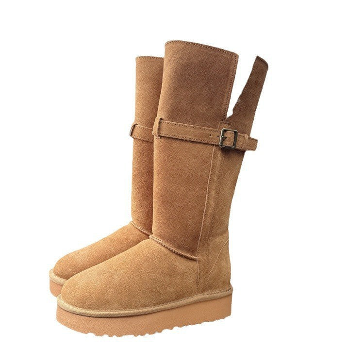Women's High Belt Buckle Knight Plus Veet Warm Snow Boots