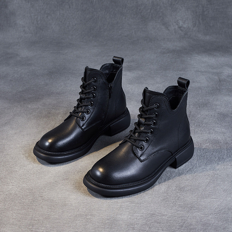 Women's Layer Cowhide V Cut Short Tube Boots