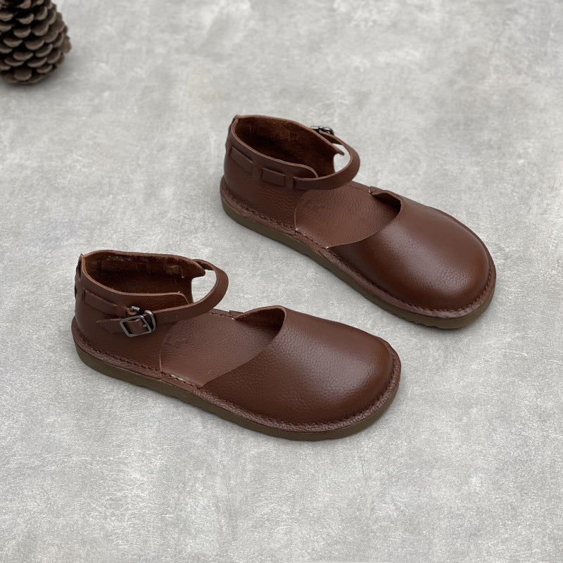 Women's Handmade Genuine Summer Soft Bottom Comfortable Toe Box Flat Sandals