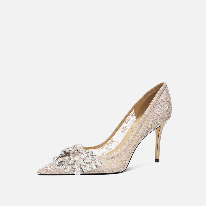 Hollow Graceful Fashionable Low-cut High French Commuter Elegant Pointed Women's Fashion Shoes