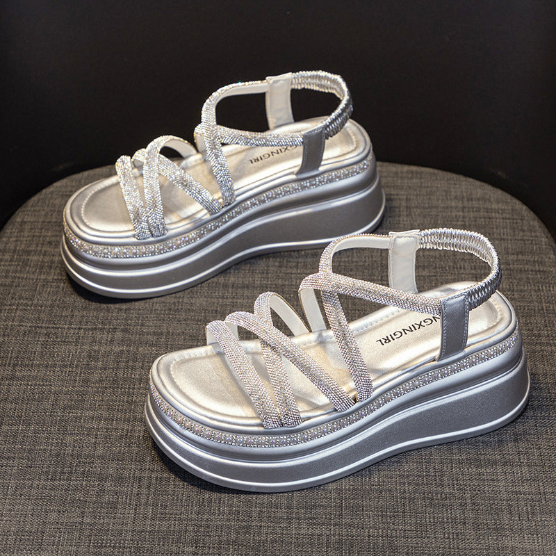 Women's Roman Summer Rhinestone Fashion Platform Height Sandals