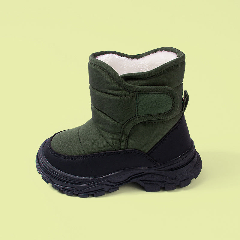 Children's Velcro Fleece-lined Leisure Medium Big Cold Sticky Warm Slugged Kid's Snow Boots
