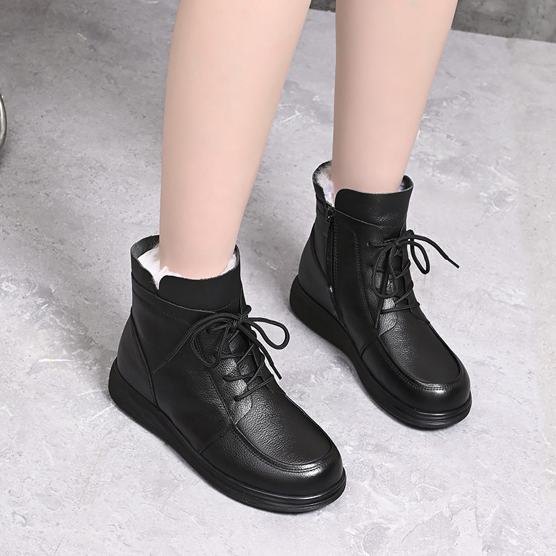 Women's Cotton Mother's Sheepskin Fur Integrated Soft Bottom Short Warm Boots