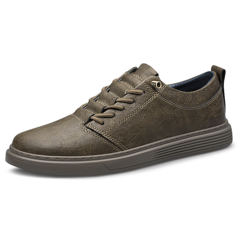 Men's Round Head Leisure Fashionable Cowhide Comfortable Sneakers