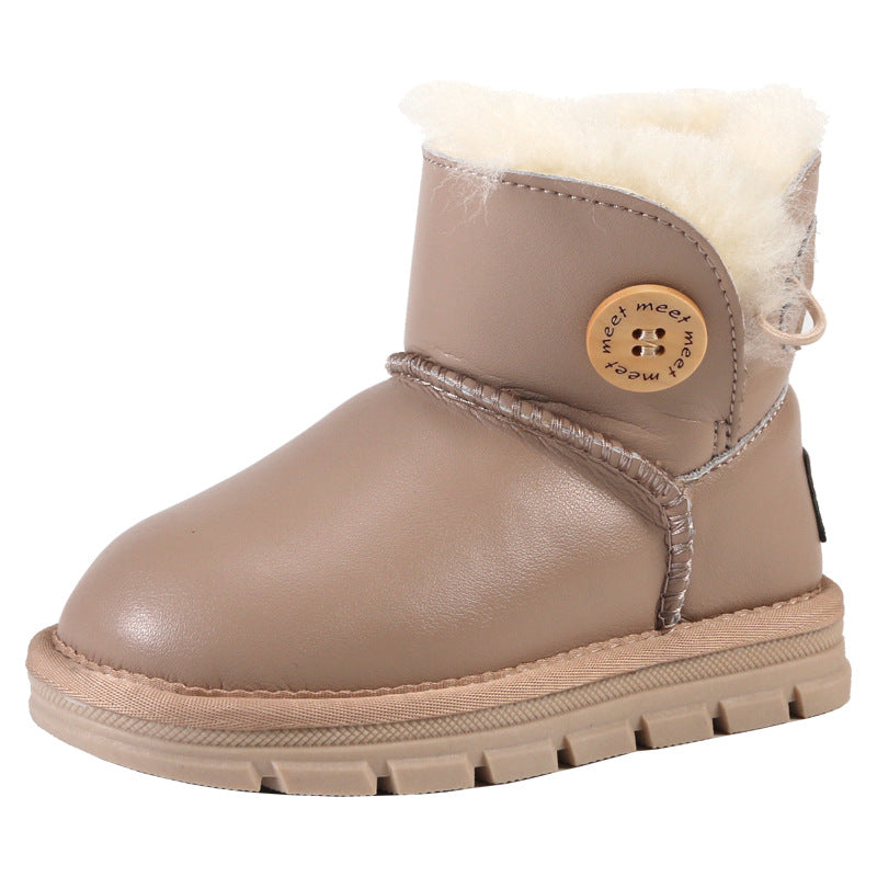 Children's Sheepskin Fur Boys Genuine Plus Veet Kid's Snow Boots