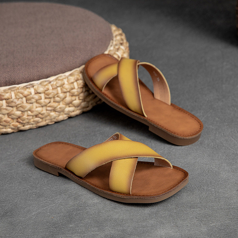 Women's Color Flat Brushed All Match Retro Sandals
