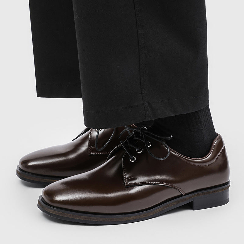 Men's Increasing Insole Green Derby British Style Business Formal Men's Casual Leather Shoes