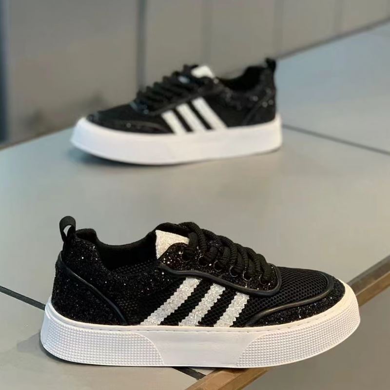 Men's Summer Fashionable Breathable Mesh Shiny White Three Bars Soft Men's Shoes