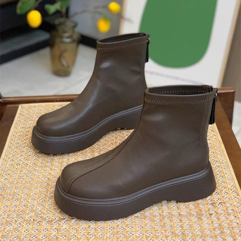 Women's Martin Thick Bottom Height Increasing Soft Comfortable Thin Short Round Women's Leather Boots