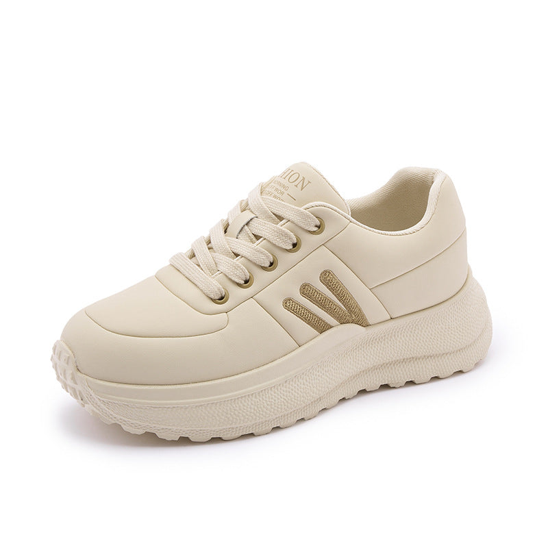 Women's & Men's Soft Bottom Bread Autumn Platform White Sneakers