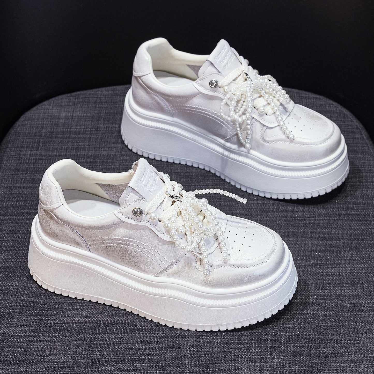 Women's White Summer Spring Thick Bottom Elevator Casual Shoes