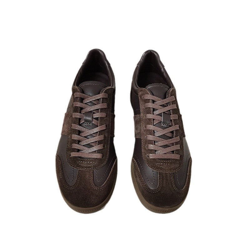 Women's Spring Round Head Genuine Flat Coffee Color Platform German Women's Casual Shoes