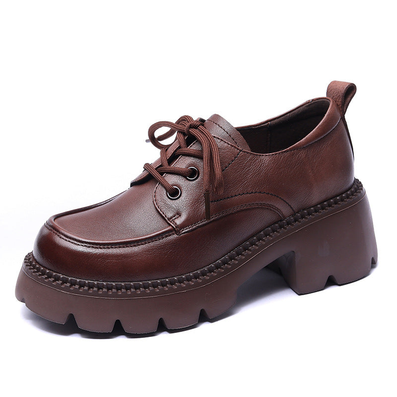 Women's Grain Cow Chunky Thick Bottom Four Pumps Loafers