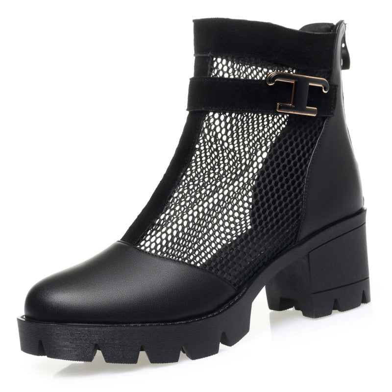 Women's Mesh Mid Chunky Pumps British Style Women's Shoes