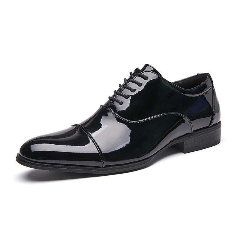 Men's British Patent Glossy Three Joint Formal Wear Oxford Green Men's Business Leather Shoes