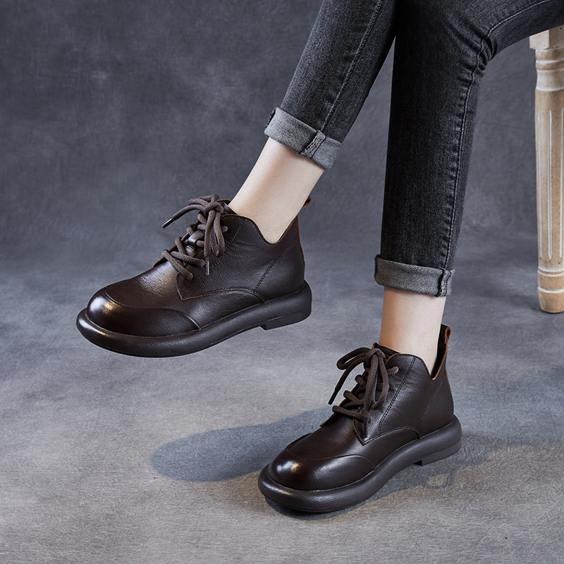 Women's Genuine England Style Martin V Cut Lace Up Booties Ankle Women's Leather Boots