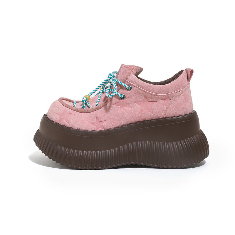 Gravure Five-pointed Star Pink Increased Platform Spring Comfortable Small Women's Fashion Shoes