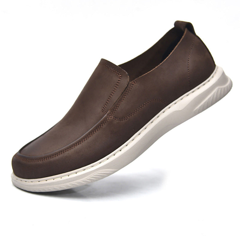 Men's Single Layer Genuine Business First Cowhide Slip-on Flat Breathable Leather Shoes