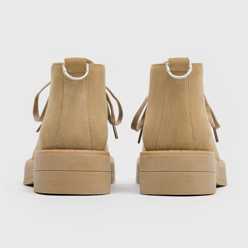 Men's Big Head Round Toe Increased Worker Preppy Leather Shoes