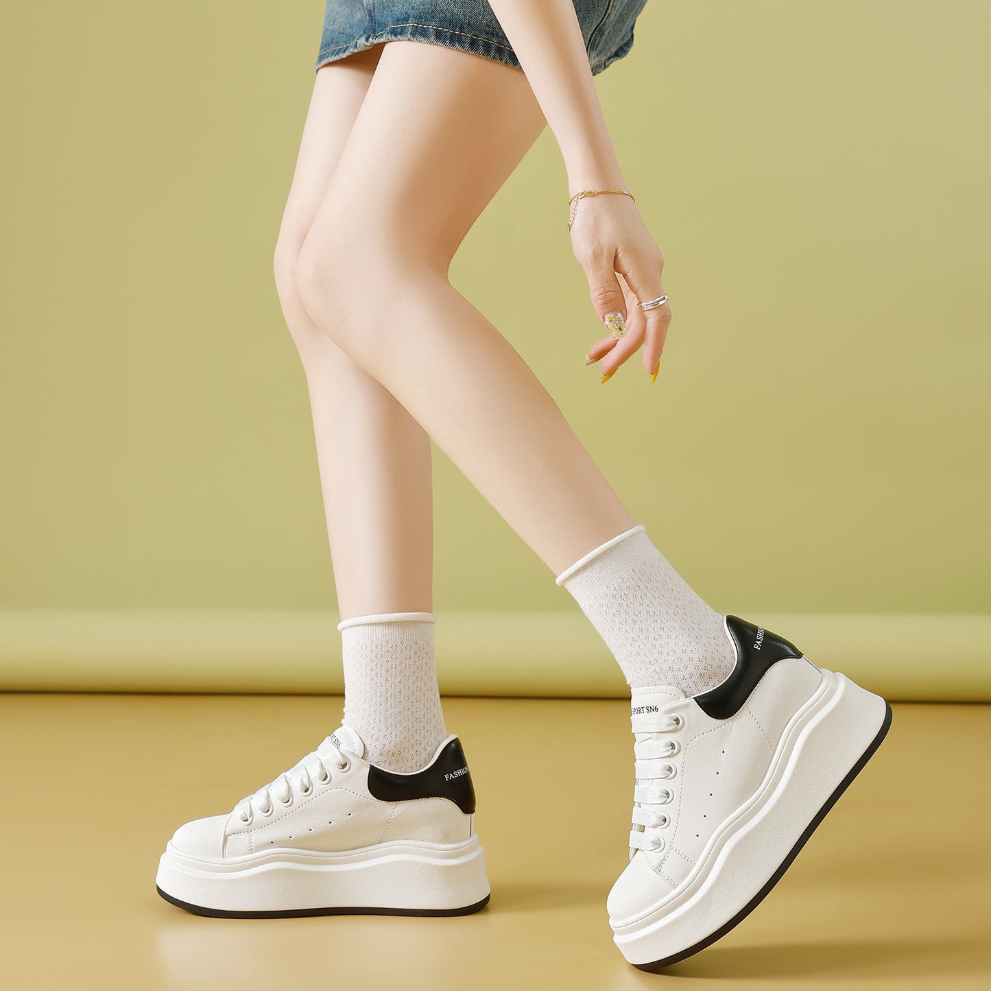 Women's Small Genuine Thick-soled Mcqueen White Spring Casual Shoes