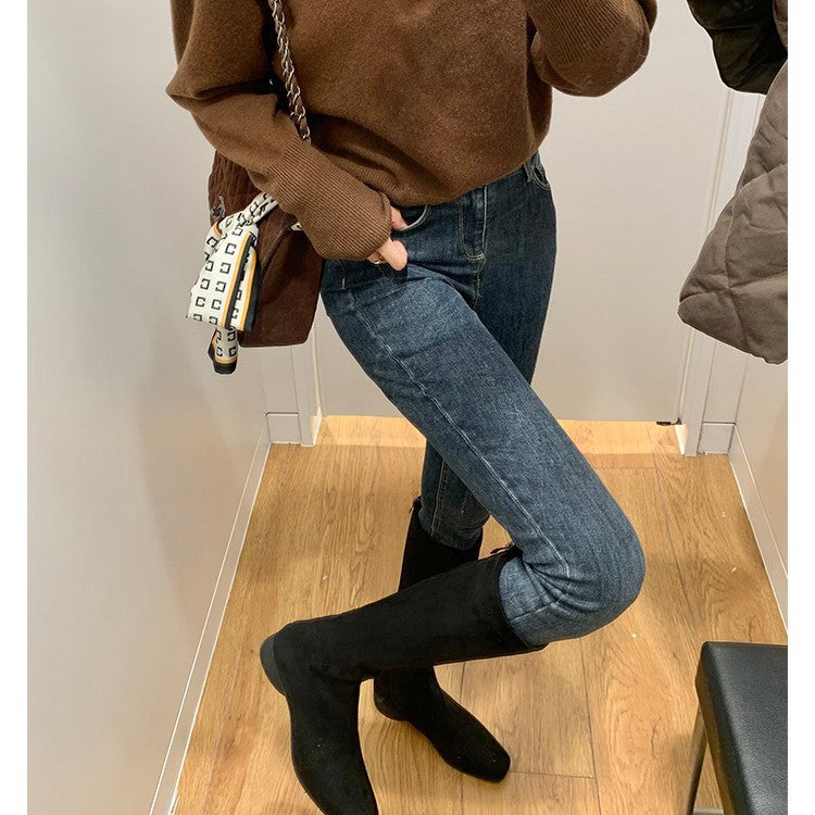 Women's Height Increasing Insole Suede High Slimming Tall Stretch Retro Women's Leather Boots