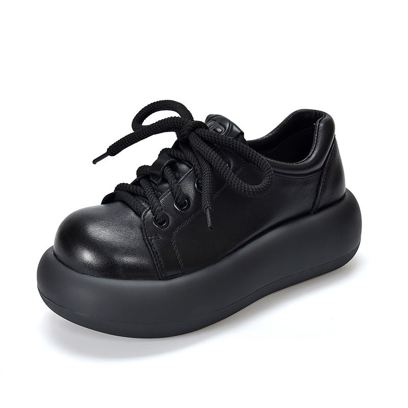 Women's Platform High Pumps First Layer Cowhide Retro Women's Casual Shoes