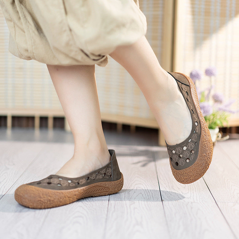Travel First Layer Cowhide Hollow Pumps Casual Shoes