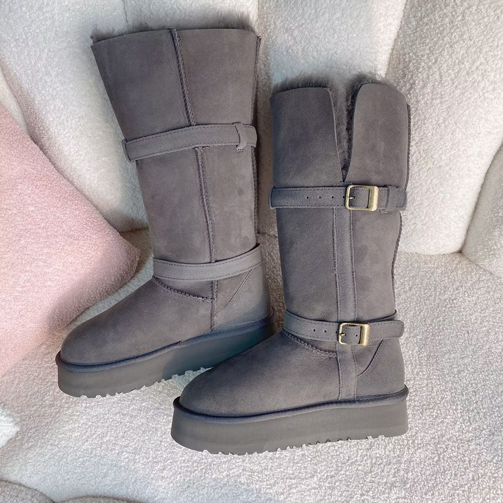 Women's Sheepskin Fur Long Thick Bottom Increased Winter Snow Boots