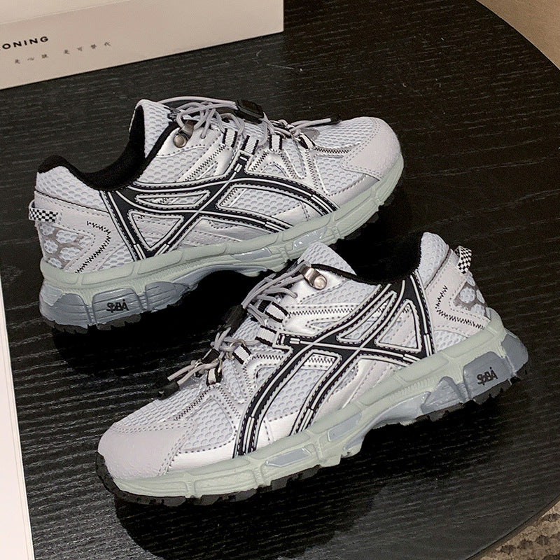 Ling Summer Wear Mesh Retro Style Gray Niche Unisex Men's Sports Shoes
