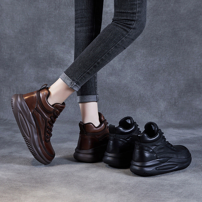 Women's Top Layer Cowhide Platform Autumn Genuine Rocking Casual Shoes